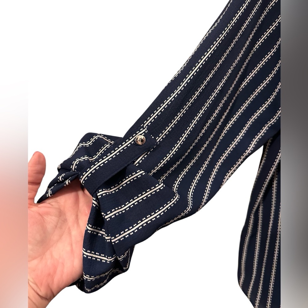 Plus size Chic Navy and White Striped Women's Blouse - Picture 3 of 5